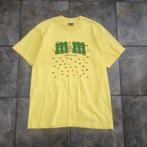 Vintage 90s M&M Team Men's Large Single Stitch Fruit Of The Loom Yellow T Shirt